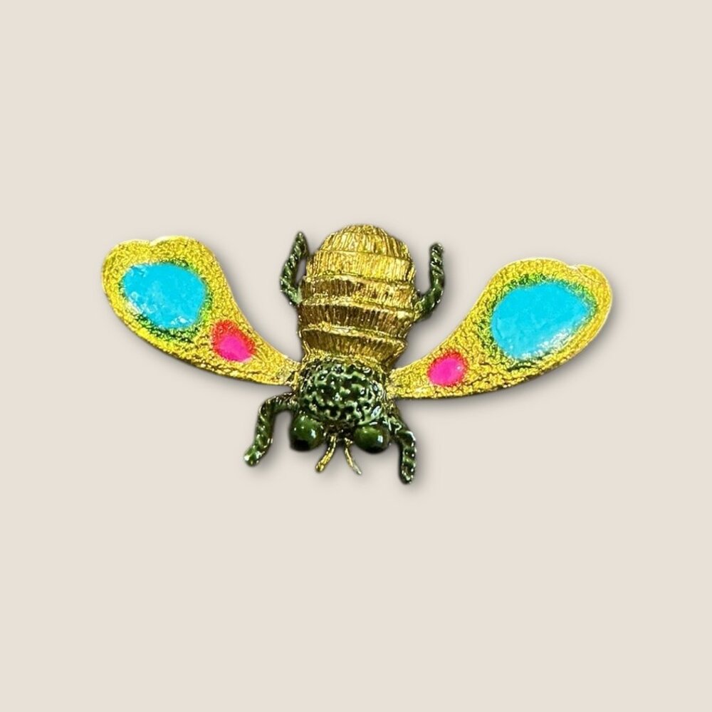 Vintage Colorful Bee Brooch Enamel Pin Insect Jewelry - Picture 4 of 6